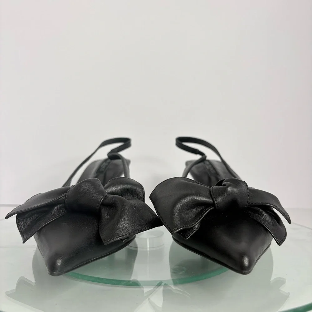 Tony Bianco Delilah Slingback Heels Black Leather Bow Pointed Toe Pumps Size 8